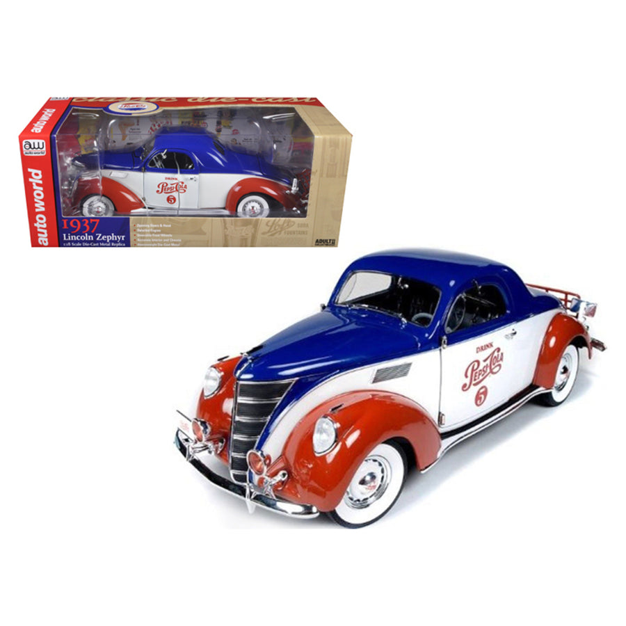 1937 Lincoln Zephyr Coupe Pepsi Cola Limited To 1500pc 1/18 Diecast Model Car By Autoworld Aw205