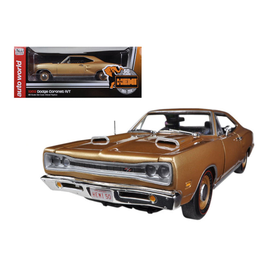 1969 Dodge Coronet R/t Light Bronze Poly Hemi 50th Anniversary Limited To 1250pc1/18 Diecast Model Car By Autoworld Amm1024