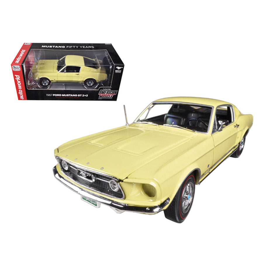 1967 Ford Mustang 2+2 Gt Aspen Gold Limited To 1250pc 50th Anniversary 1/18 Diecast Car Model By Autoworld Amm1038