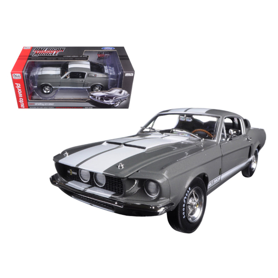 1967 Ford Shelby Mustang Gt-350 Medium Gray Metallic 50th Anniversary Limited Edition To 1002pc 1/18 Diecast Model Car By Autoworld Amm1060