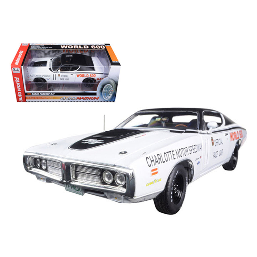 1971 Dodge Charger White Charlotte Motor Speedway World 600 Pace Car Limited Edition To 1002pc 1/18 Diecast Model Car By Autoworld Aw223