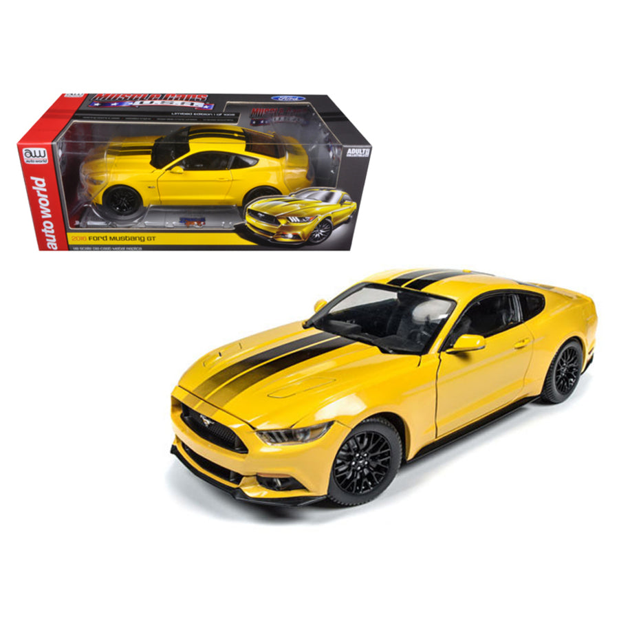 2016 Ford Mustang Gt 5.0 Yellow Limited Edition To 1002pcs 1/18 Diecast Model Car  By Autoworld Aw229