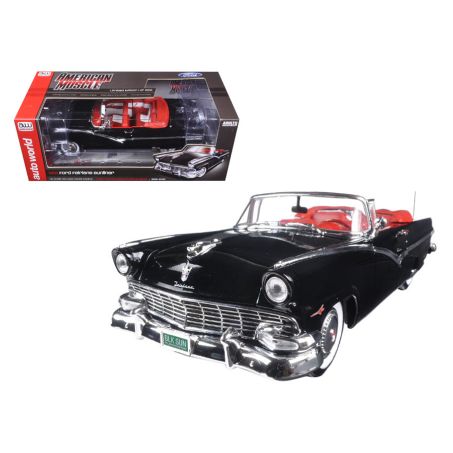 1956 Ford Sunliner 60th Anniversary Black Limited Edition To 1002pcs 1/18 Diecast Model Car By Autoworld Amm1072