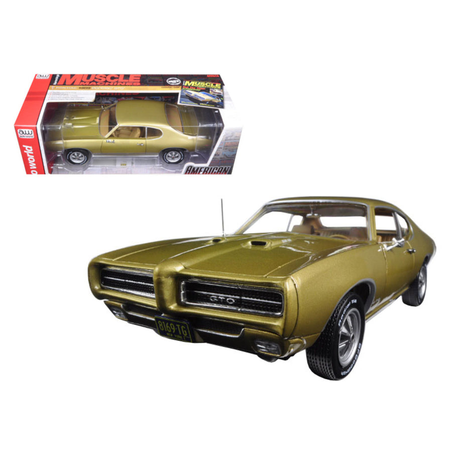 1969 Pontiac Gto Hardtop Antique Gold Hemmings Muscle Magazine Limited Edition To 1002pc 1/18 Diecast Model Car By Autoworld Amm1081