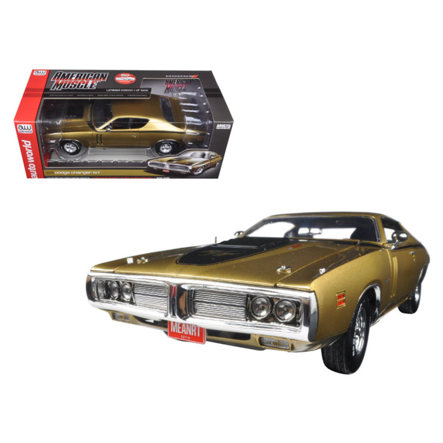 1971 Dodge Charger R/t 440 Six Pack 50th Anniversary Gy8 Metallic Gold Limited Edition To 1002pc 1/18 Diecast Model Car  By Autoworld Amm1086