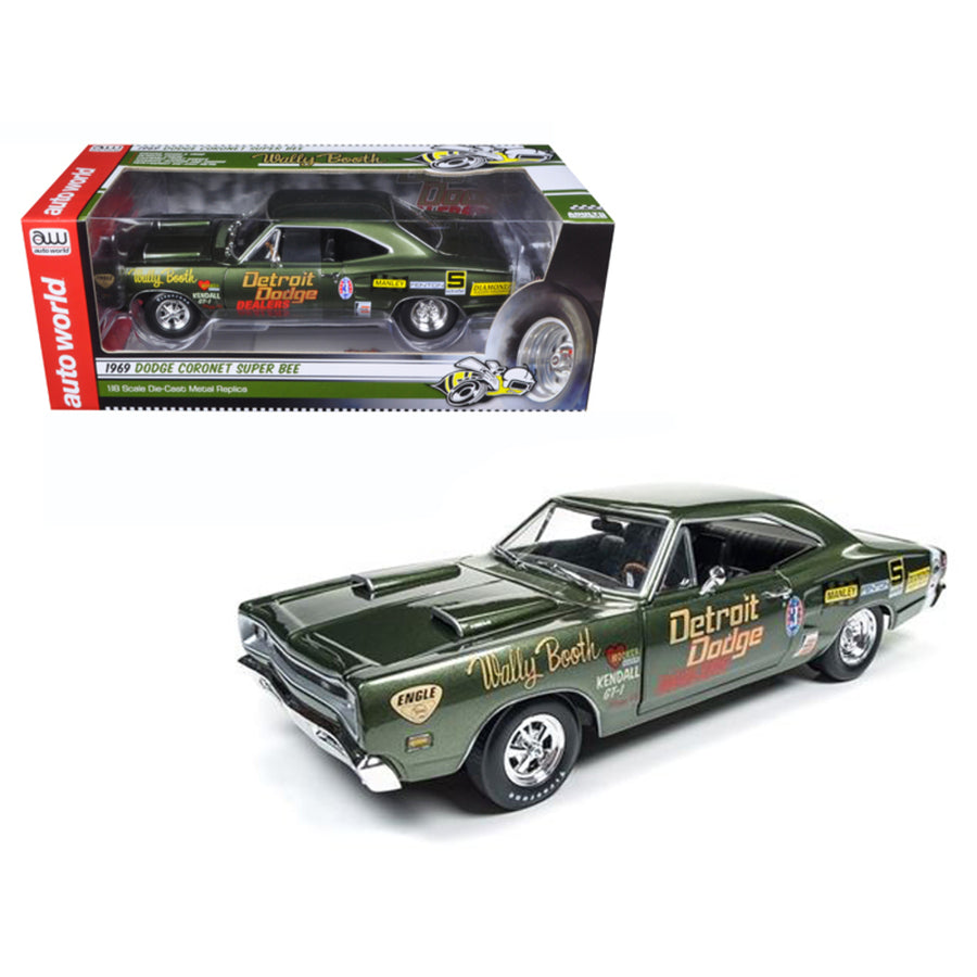 1969 Dodge Super Bee Wally Booth F8 Green Limited Edition To 1002pcs 1/18 Diecast Model Car By Autoworld Aw234