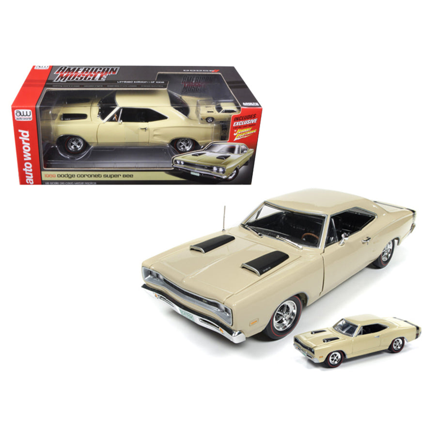 1969 Dodge Coronet Super Bee Y3 Cream 1/18 & 1/64 2 Pack Limited Edition To 1002pc Diecast Model Car By Autoworld Amm1094