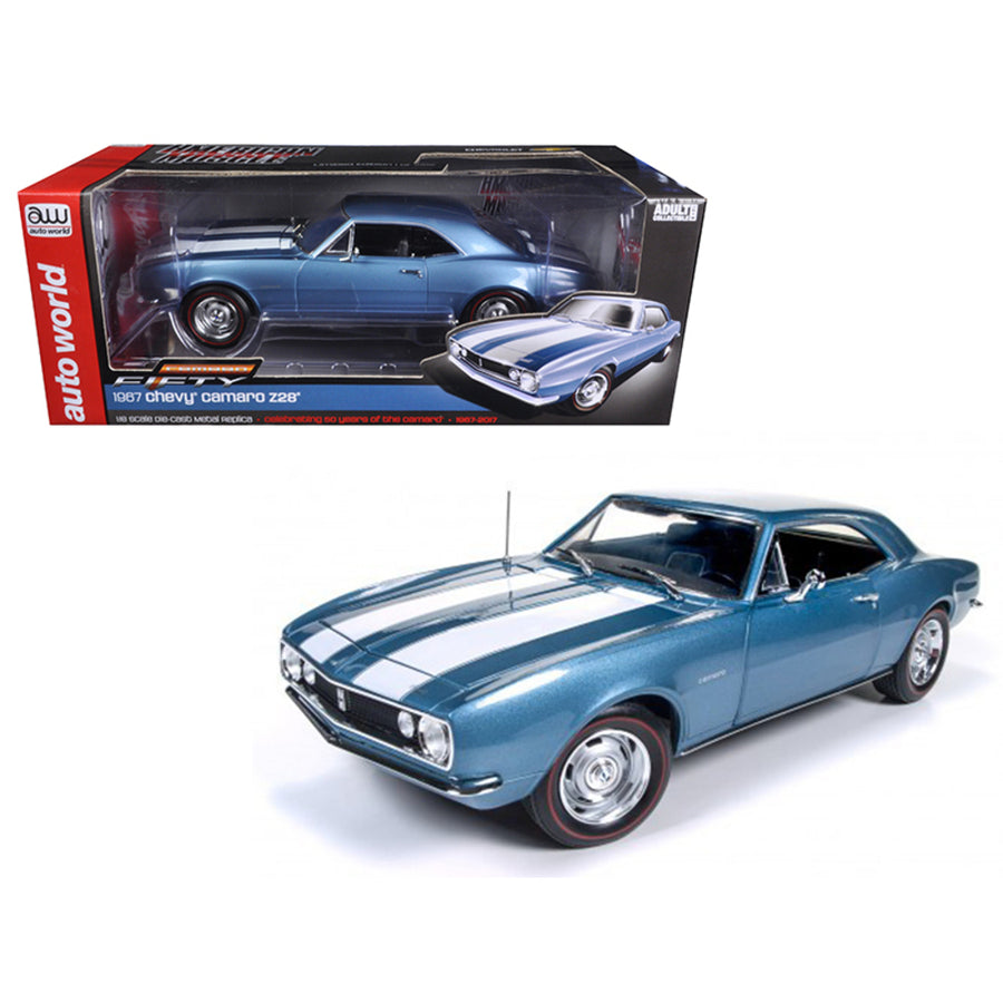 1967 Chevrolet Camaro Z/28 50th Anniversary Nantucket Blue Limited Edition To 1002pcs 1/18 Diecast Model Car  By Autoworld Amm1101