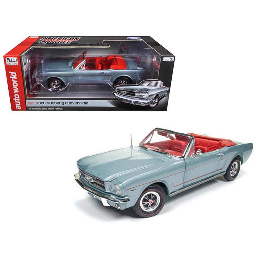 1965 Ford Mustang Convertible Silver Smoke Gray Limited Edition To 1002pcs 1/18 Diecast Model Car By Autoworld Amm1103