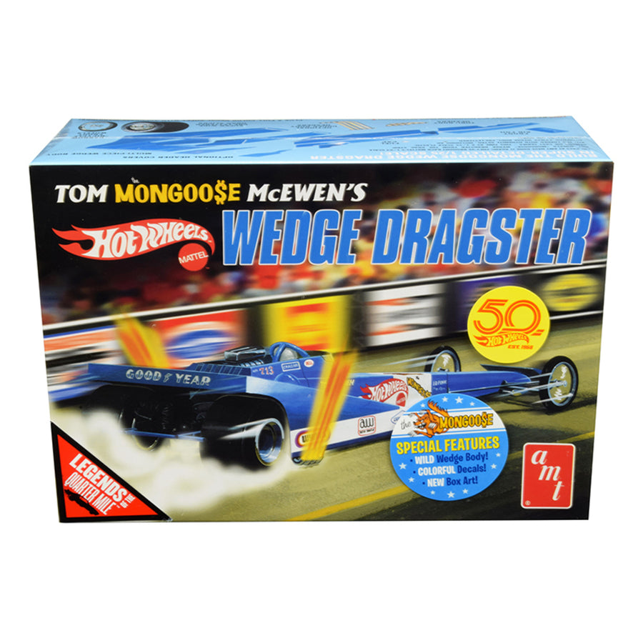 Skill 3 Model Kit Tom Mongoose Mcewen’s Wedge Dragster Hot Wheels 50th Anniversary Legends Of The Quarter Mile 1/25 Scale Model By Amt Amt1069