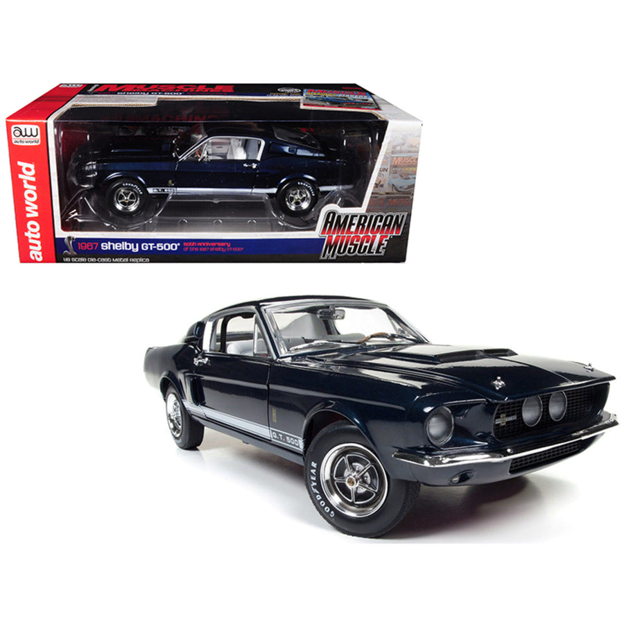 1967 Ford Shelby Mustang Gt 500 2+2 Nightmist Blue Metallic Hemmings Muscle Machines And 50th Shelby Anniversary Limited Edition To 1002pc 1/18 Diecast Model Car By Autoworld Amm1111