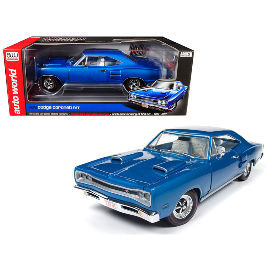 1969 Dodge Coronet R/t B5 Blue 50th Anniversary Limited Edition To 1002 Pcs Worldwide 1/18 Diecast Model Car By Autoworld Amm1116