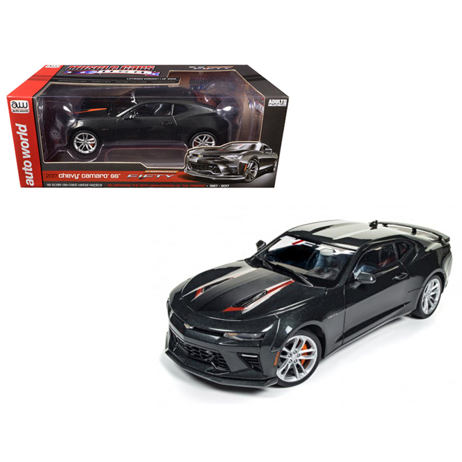 2017 Chevrolet Camaro Ss Nightfall Gray Metallic 50th Anniversary Limited Edition To 1002pc 1/18 Diecast Model Car By Autoworld Aw243