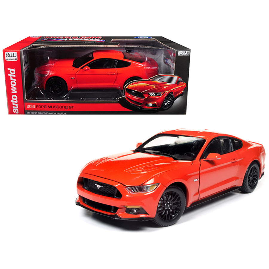 2016 Ford Mustang Gt 5.0 Coupe Competition Orange Limited Edition To 1002 Pieces 1/18 Diecast Model Car By Autoworld Aw242