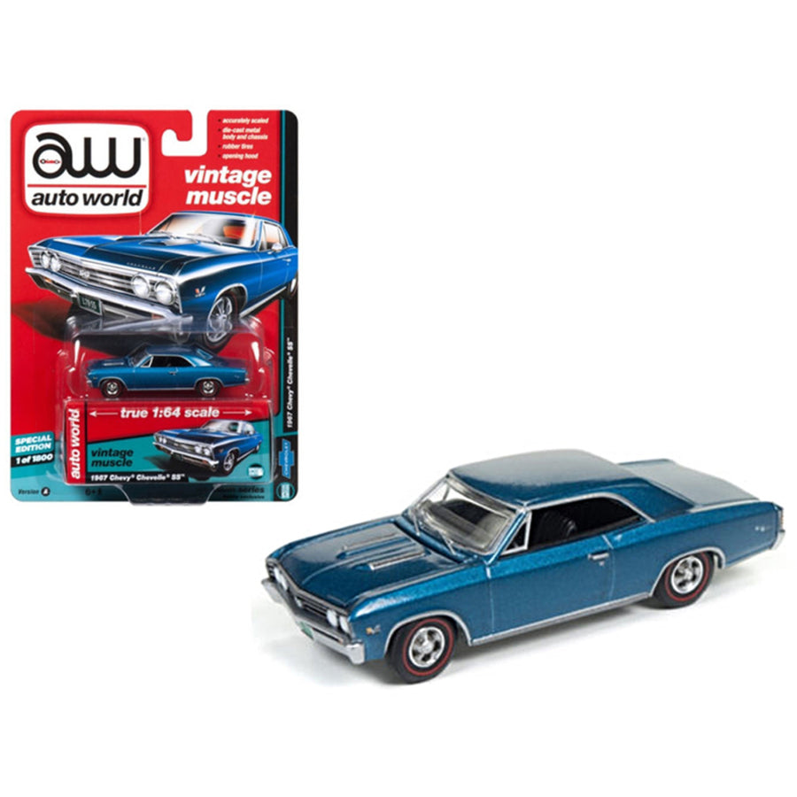 1967 Chevrolet Chevelle Ss Marina Blue Vintage Muscle 1/64 Diecast Model Car By Autoworld 64132a