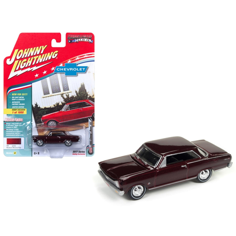 1965 Chevrolet Nova Ss Madeira Maroon Poly Limited Edition To 1800pc Worldwide Hobby Exclusive Muscle Cars Usa 1/64 Diecast Model Car By Johnny Lightning Jlmc010a