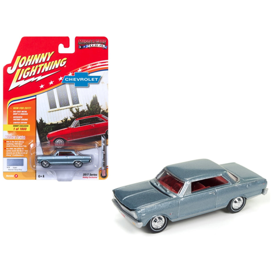 1965 Chevrolet Nova Ss Glacier Gray Poly Limited Edition To 1800pc Worldwide Hobby Exclusive Muscle Cars Usa 1/64 Diecast Model Car By Johnny Lightning Jlmc010b