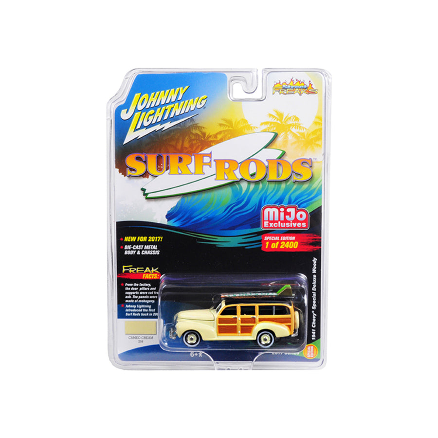 1941 Chevrolet Special Deluxe Woody Cameo Cream Limited Edition To 2400pc Worldwide Surf Rods 1/64 Diecast Model Car By Johnny Lightning Jlcp7021