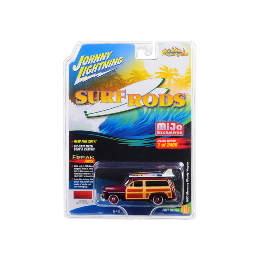 1950 Mercury Woody Wagon Custom Wild Cherry Limited Edition To 2400pc Worldwide Surf Rods 1/64 Diecast Model Car By Johnny Lightning Jlcp7022