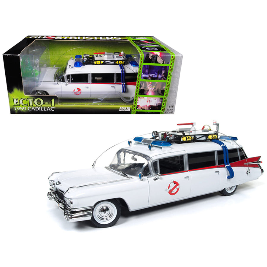 1959 Cadillac Ambulance Ecto-1 From Ghostbusters 1 Movie 1/18 Diecast Model Car By Autoworld Awss118