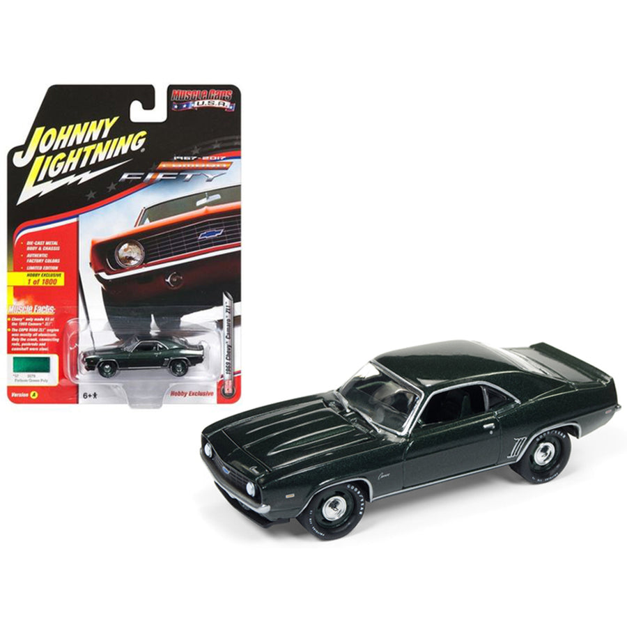1969 Chevrolet Camaro Zl1 Fathom Green Poly 50th Anniversary Limited Edition To 1800pc Worldwide Hobby Exclusive Muscle Cars Usa 1/64 Diecast Model Car By Johnny Lightning Jlsp003-a