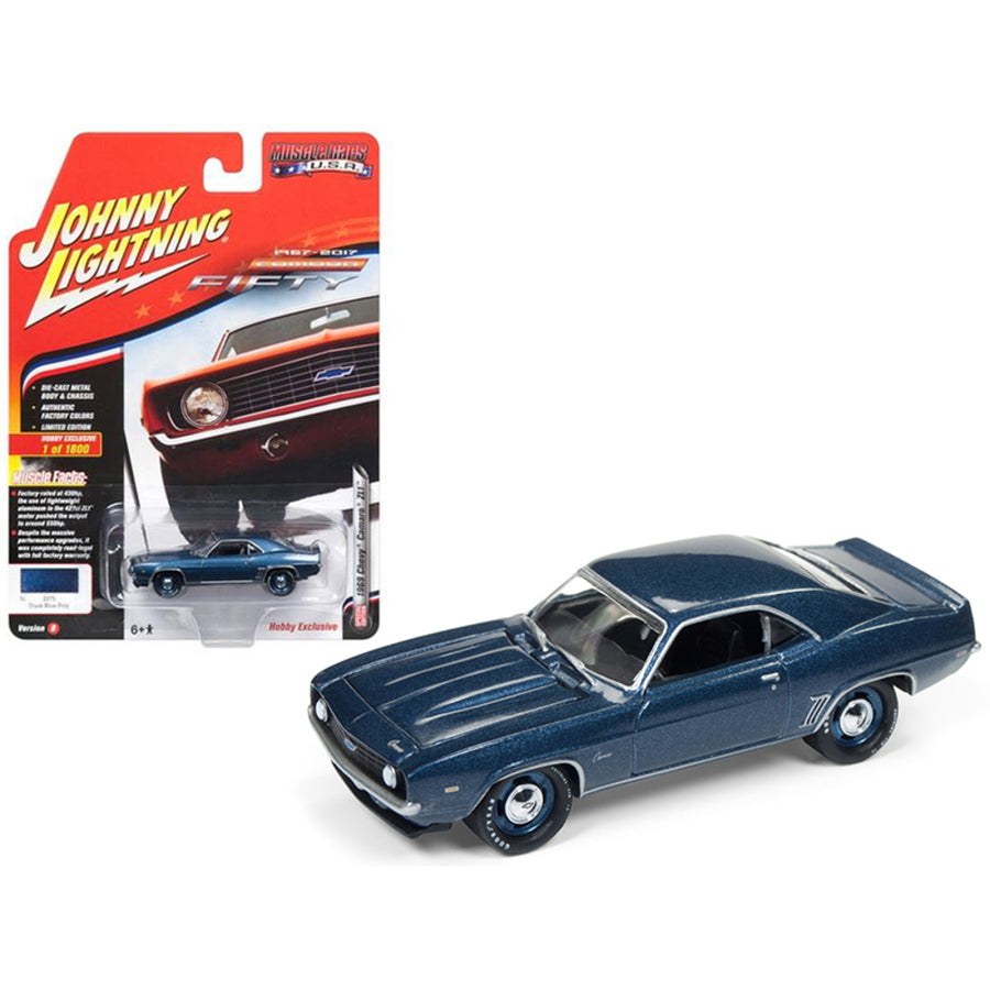 1969 Chevrolet Camaro Zl1 Dusk Blue Poly 50th Anniversary Limited Edition To 1800pc Worldwide Hobby Exclusive Muscle Cars Usa 1/64 Diecast Model Car By Johnny Lightning Jlsp003-b