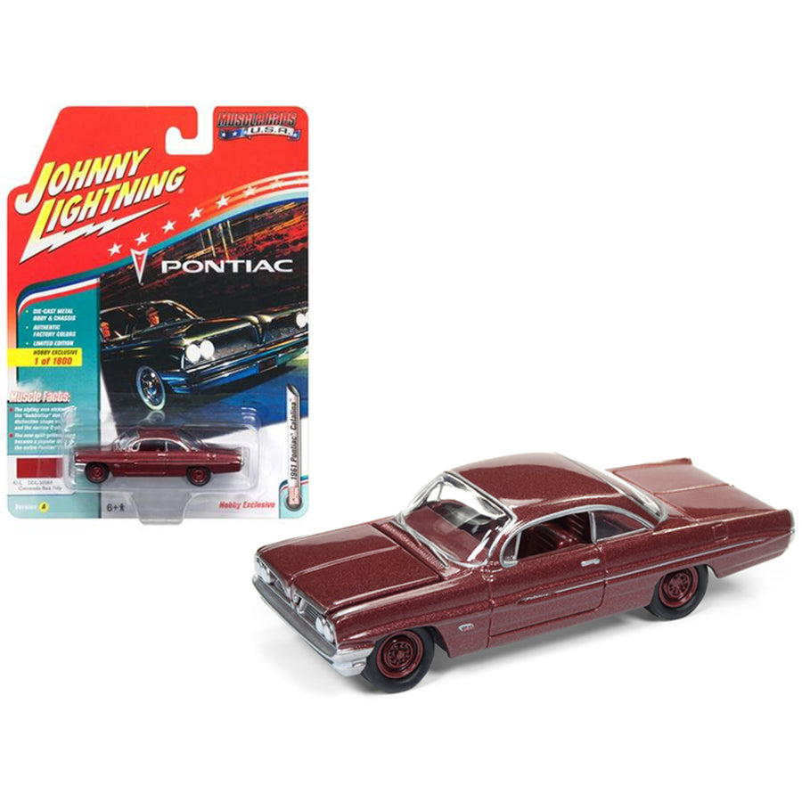 1961 Pontiac Catalina Coronado Red Poly Limited Edition To 1800pc Worldwide Hobby Exclusive Muscle Cars Usa 1/64 Diecast Model Car By Johnny Lightning Jlsp008-a
