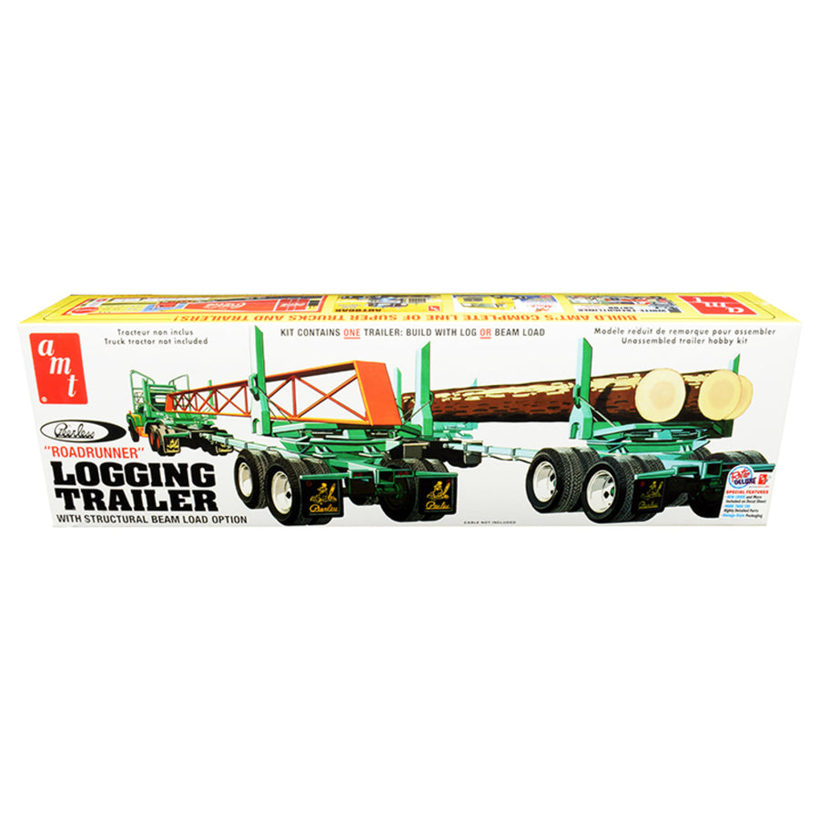 Skill 3 Model Kit Peerless Logging Trailer Roadrunner With Structural Beam Load Option 1/25 Scale Model By Amt Amt1103