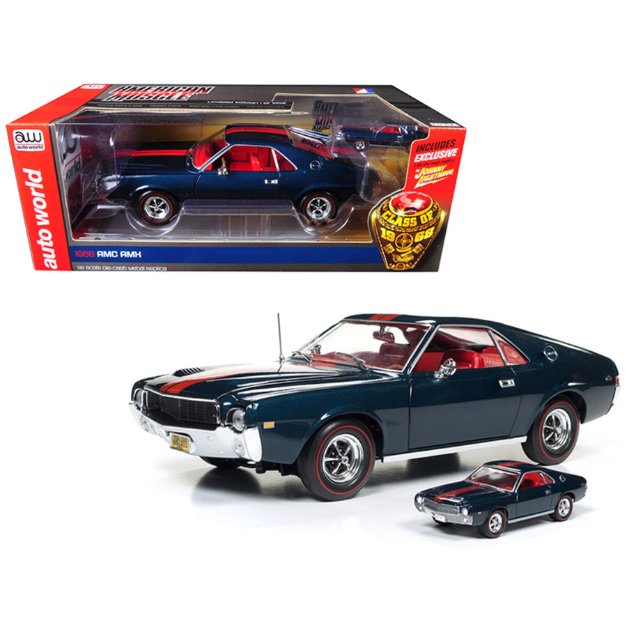 1968 Amc Amx Hardtop Blazer Blue Class Of 68 50th Anniversary 1/18 And 1/64 2 Cars Set Limited Edition To 1002 Pieces Worldwide Diecast Model Cars By Autoworld Amm1124