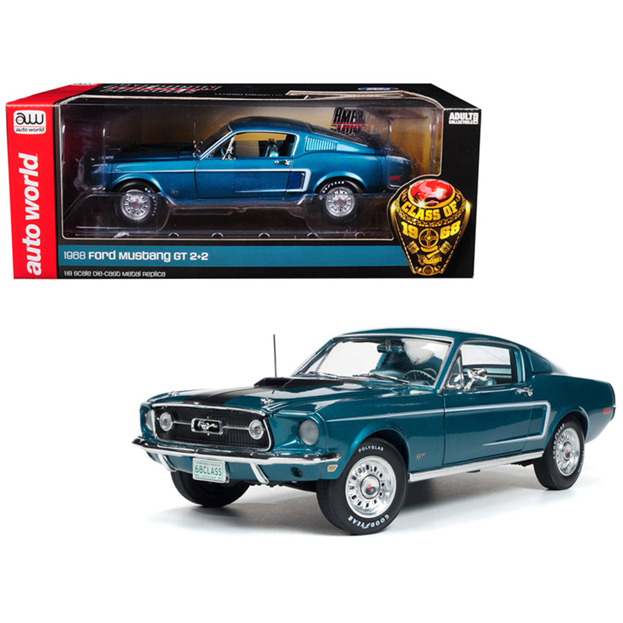 1968 Ford Mustang Gt 2+2 Aqua Blue Class Of 68 50th Anniversary Limited Edition To 1002 Pieces Worldwide 1/18 Diecast Model Car By Autoworld Amm1132