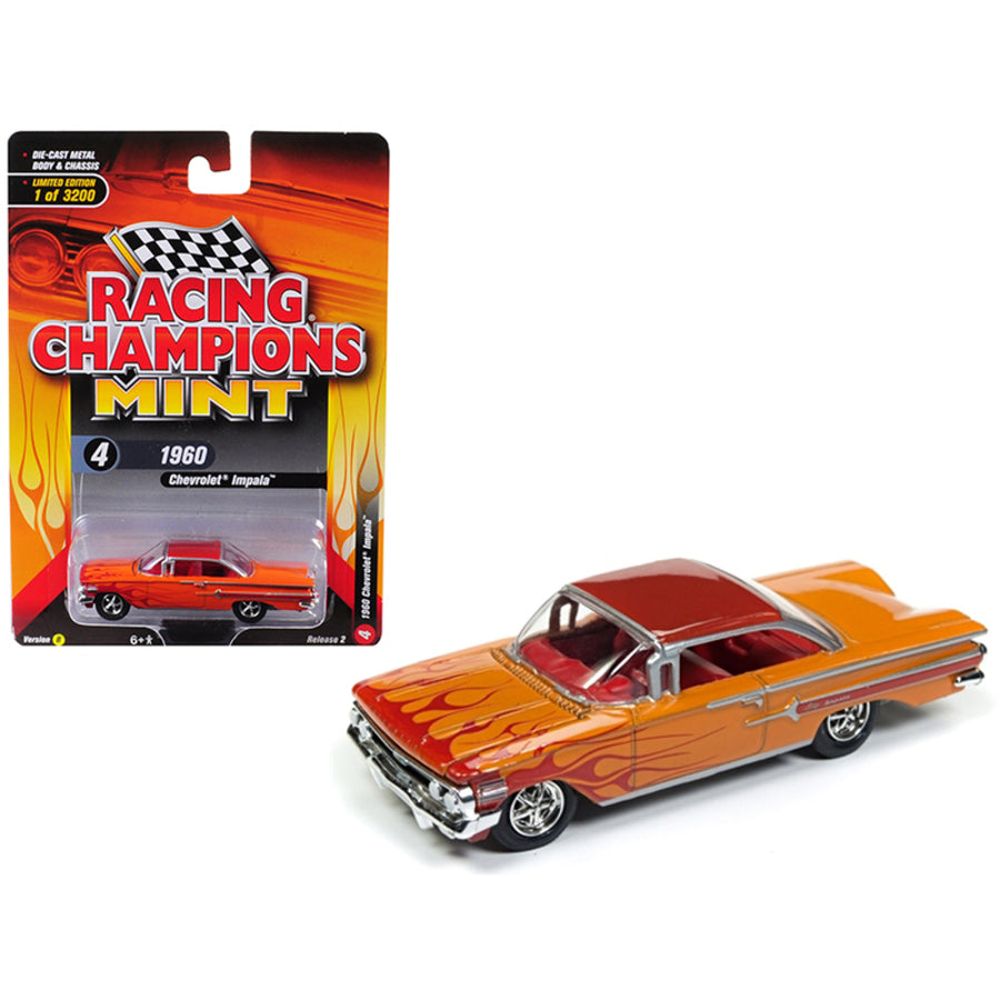 1960 Chevrolet Impala Orange With Red Flames Limited Edition To 3,200 Pieces Worldwide 1/64 Diecast Model Car By Racing Champions Rc008-rcsp007