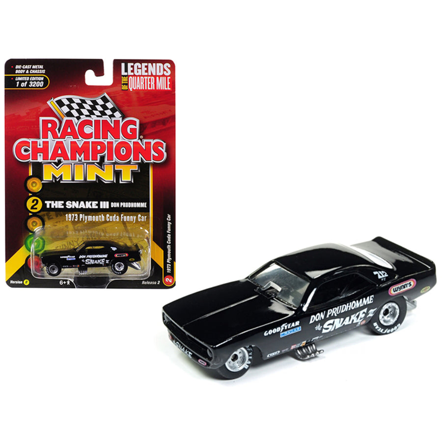 1973 Plymouth Cuda Funny Car The Snake Iii Don Prudhomme Black Limited Edition To 3,200 Pieces Worldwide 1/64 Diecast Model Car By Racing Champions Rc008-rcsp008
