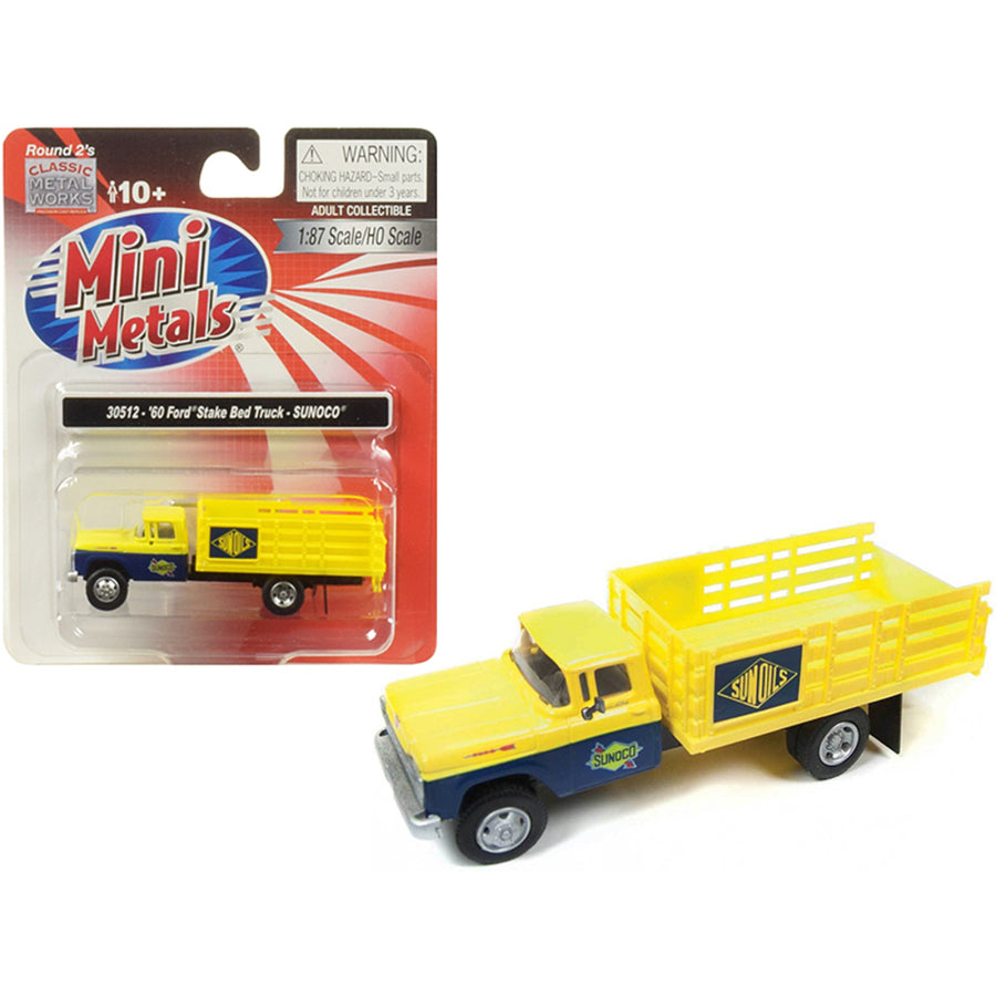 1960 Ford Stake Bed Truck Sunoco Yellow And Blue 1/87 (ho) Scale Model By Classic Metal Works 30512