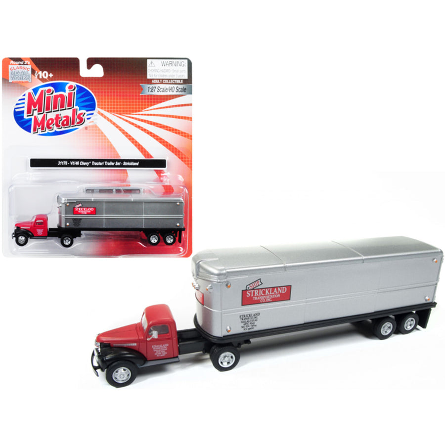 1941-1946 Chevrolet Tractor Trailer Truck Strickland Red And Silver 1/87 (ho) Scale Model By Classic Metal Works 31176