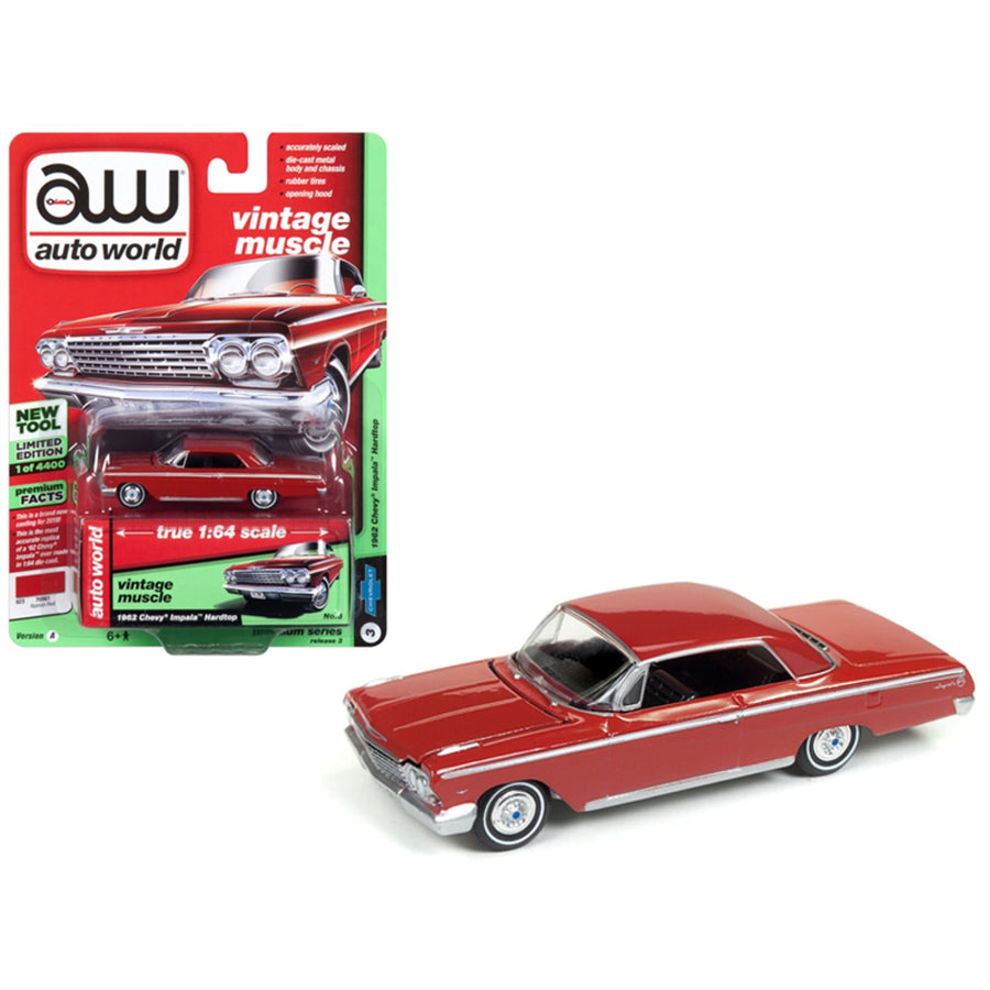 1962 Chevrolet Impala Roman Red Limited Edition To 4,400 Pieces Worldwide 1/64 Diecast Model Car By Autoworld 64182-awsp008a
