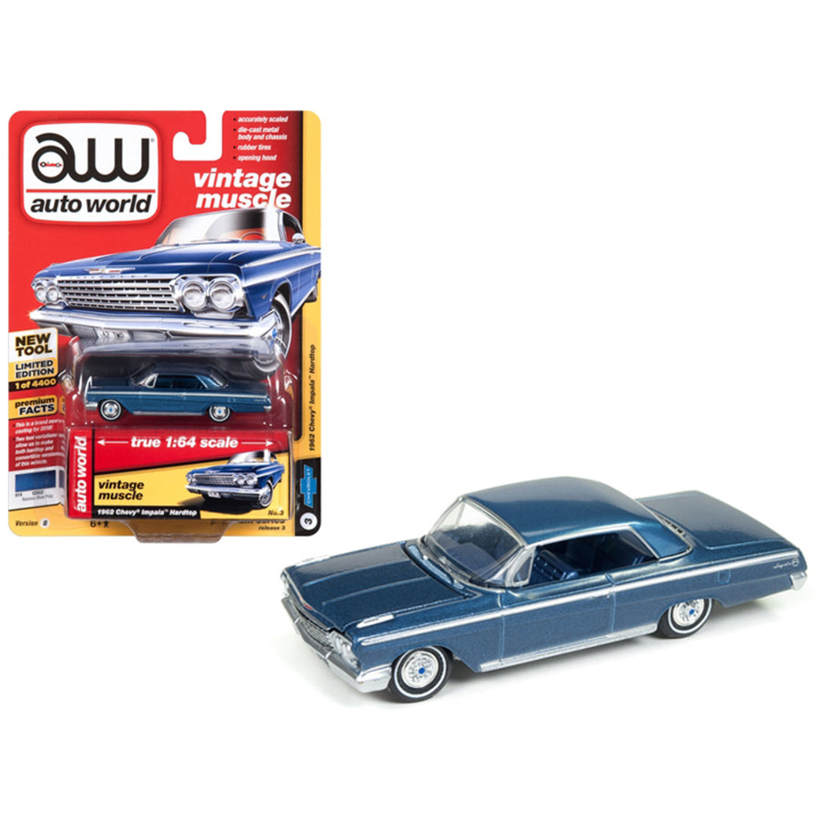 1962 Chevrolet Impala Nassau Blue Limited Edition To 4,400 Pieces Worldwide 1/64 Diecast Model Car By Autoworld 64182-awsp008b