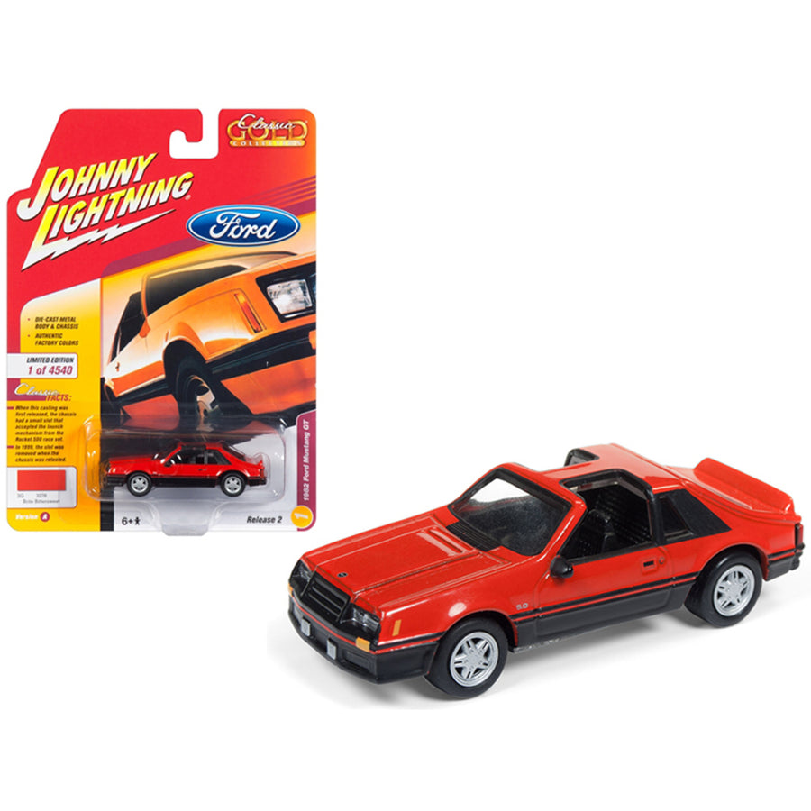 1982 Ford Mustang Gt 5.0 Brite Orange Classic Gold Limited Edition To 4,540 Pieces Worldwide 1/64 Diecast Model Car By Johnny Lightning Jlsp013a