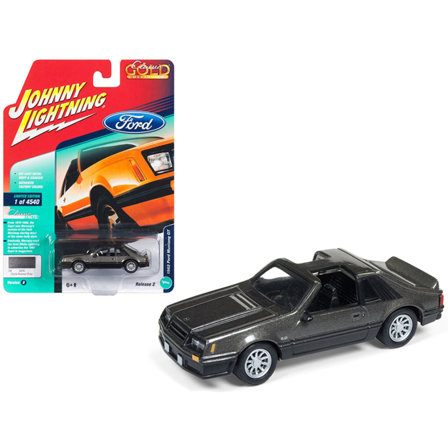 1982 Ford Mustang Gt 5.0 Dark Gray Metallic Classic Gold Limited Edition To 4,540 Pieces Worldwide 1/64 Diecast Model Car By Johnny Lightning Jlsp013b