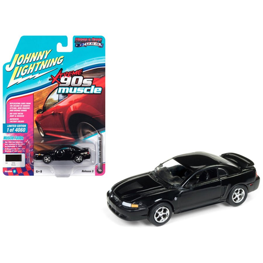 1999 Ford Mustang Gt Gloss Black 90s Muscle Limited Edition To 4,060 Pieces Worldwide 1/64 Diecast Model Car By Johnny Lightning Jlmc014-jlsp029b