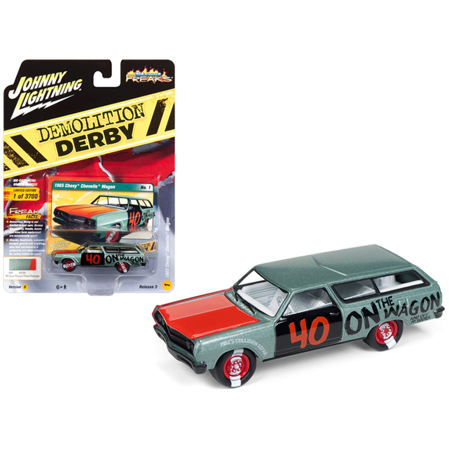 1965 Chevrolet Chevelle Wagon #40 Willow Green Metallic Demolition Derby Limited Edition To 3,700 Pieces Worldwide 1/64 Diecast Model Car By Johnny Lightning Jlsf009/jlcp7119