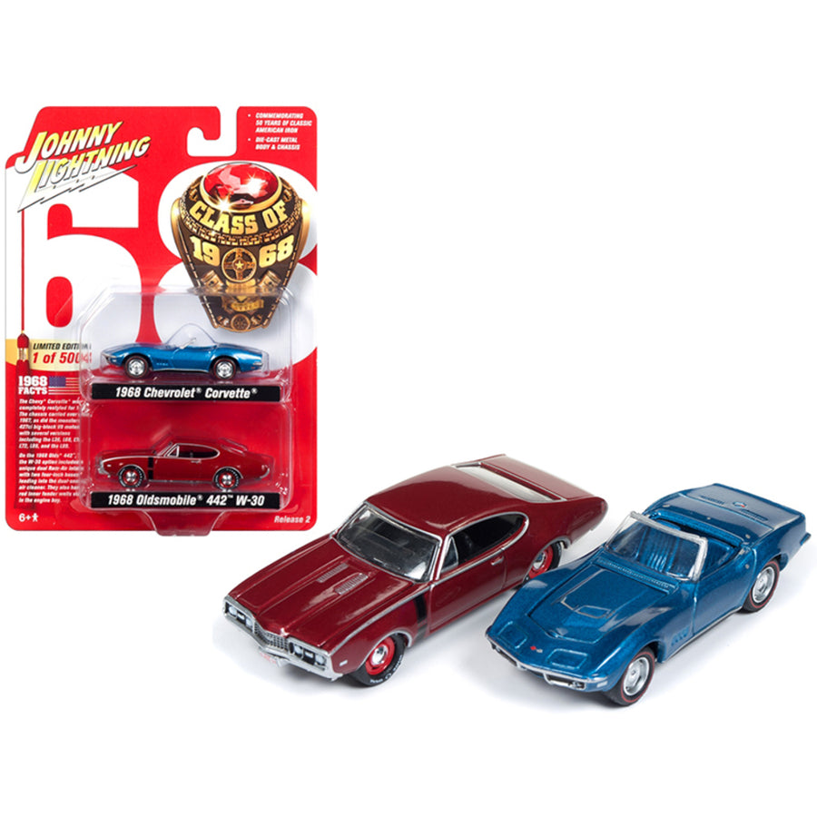 1968 Chevrolet Corvette And 1968 Oldsmobile 442 Class Of 1968 Set Of 2 Limited Edition To 5004 Pieces Worldwide 1/64 Diecast Model Cars By Johnny Lightning Jlpk003-class68
