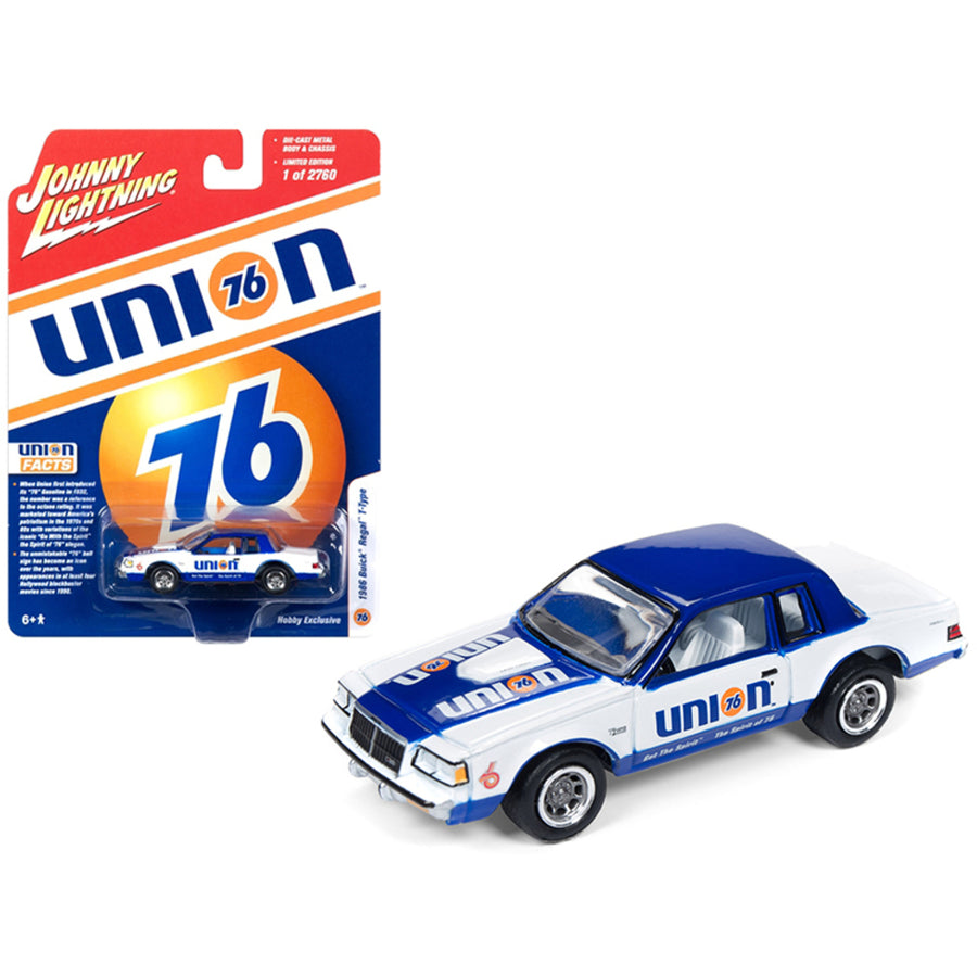 1986 Buick Regal T-type Union 76 White And Blue Limited Edition To 2,760 Pieces Worldwide 1/64 Diecast Model Car By Johnny Lightning Jlsp012