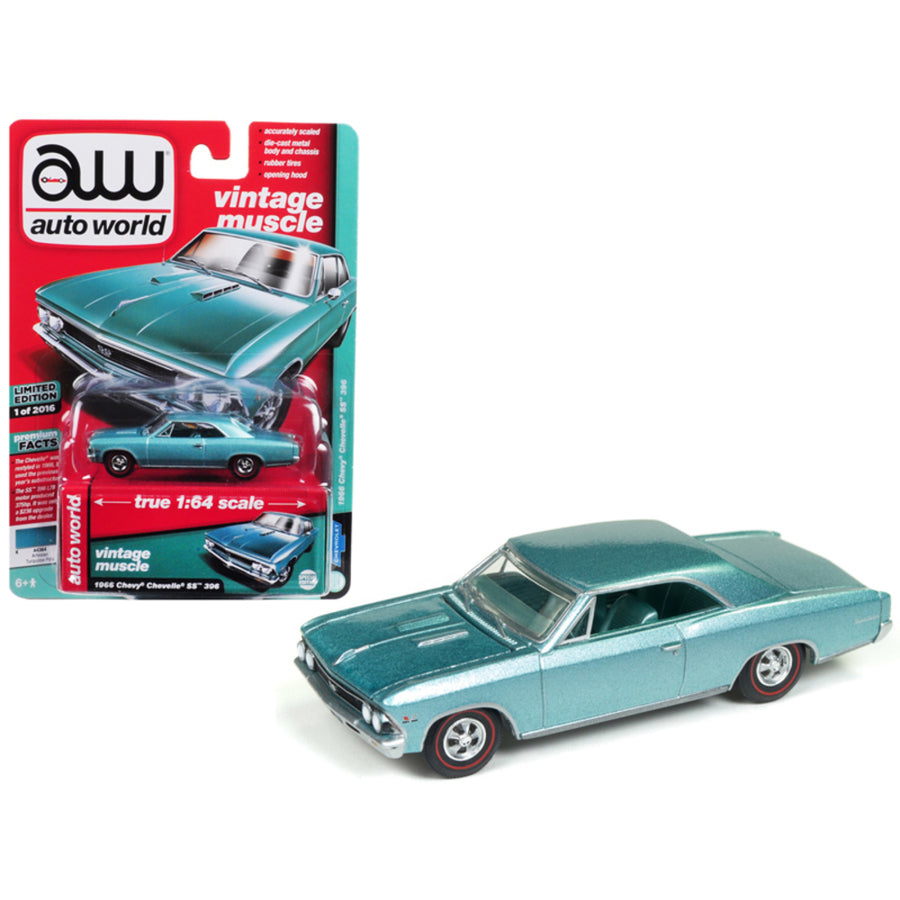 1966 Chevrolet Chevelle Ss Artesian Turquoise Limited Edition To 2,016 Pieces Worldwide 1/64 Diecast Model Car By Autoworld Awsp012