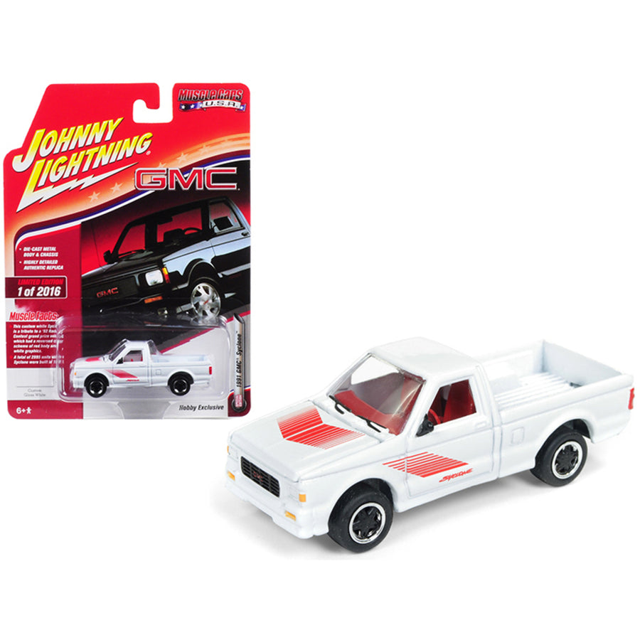 1991 Gmc Syclone Pickup Truck Gloss White With Red Graphics Muscle Cars U.s.a. Limited Edition To 2,016 Pieces Worldwide 1/64 Diecast Model Car By Johnny Lightning Jlsp044