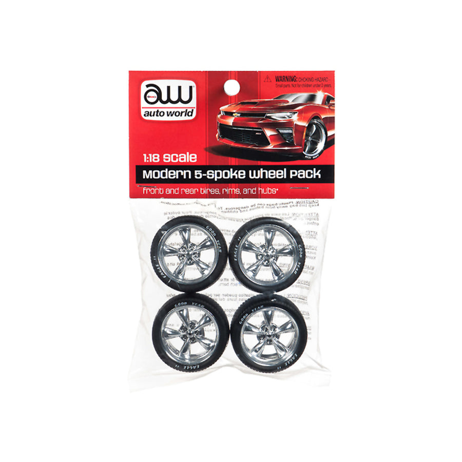 Modern 5 Spoke Wheel Pack Of 4 Pieces 1/18 By Autoworld Awpp003