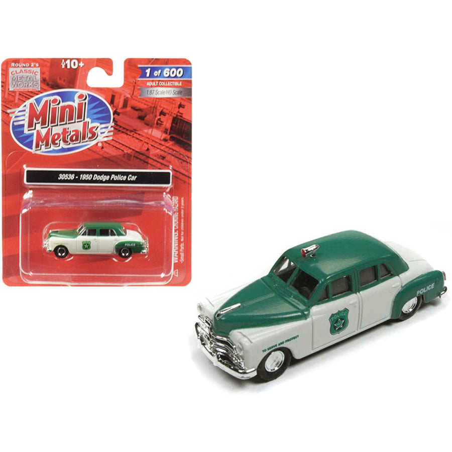 1950 Dodge Police Car White And Green 1/87 (ho) Scale Model Car By Classic Metal Works 30536