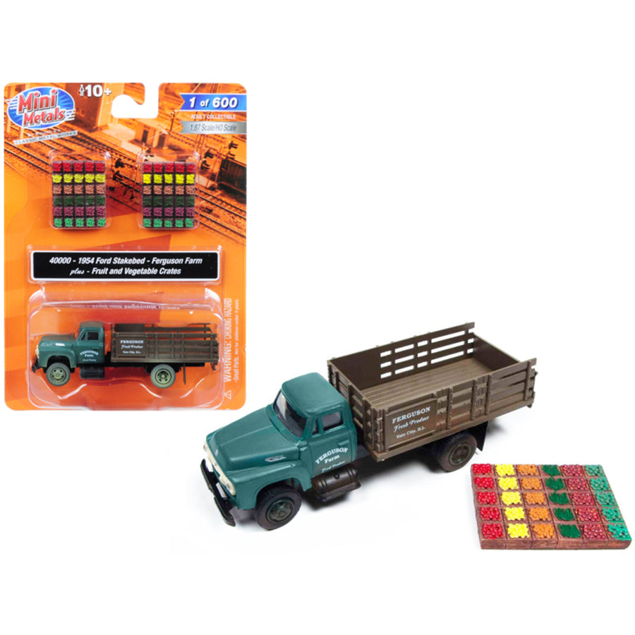 1954 Ford Stake Bed Truck Ferguson Farm With Fruit And Vegetable Crates 1/87 (ho) Scale Model By Classic Metal Works 40000