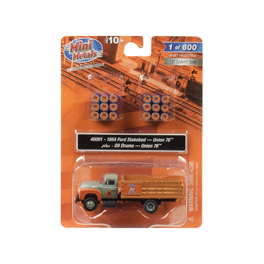 1954 Ford Stake Bed Truck With Oil Drums Union 76 1/87 (ho) Scale Model By Classic Metal Works 40001