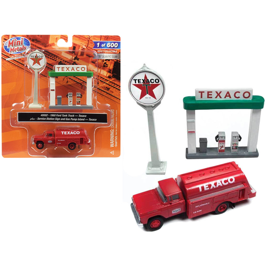 1960 Ford Tank Truck Red With Service Gas Station Texaco 1/87 (ho) Scale Model By Classic Metal Works 40002