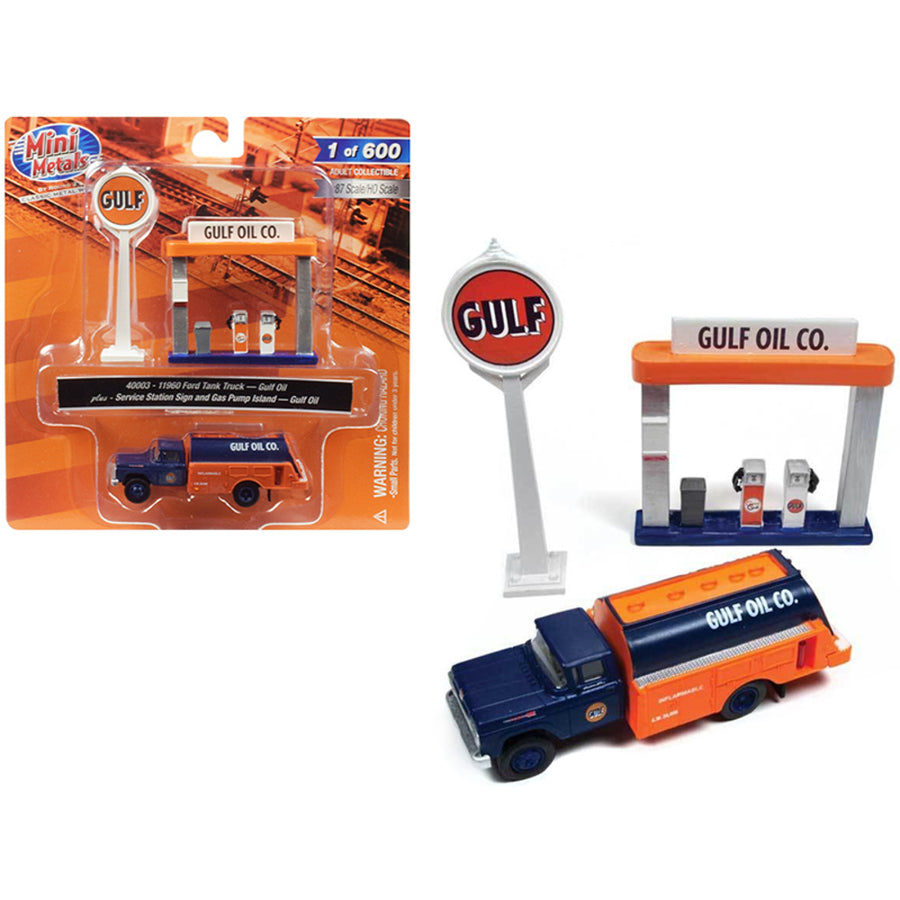1960 Ford Tank Truck With Service Gas Station Gulf Oil 1/87 (ho) Scale Model By Classic Metal Works 40003